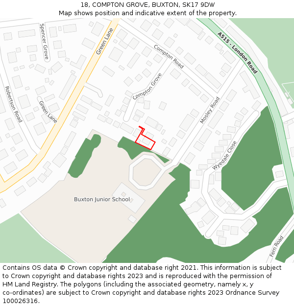 18, COMPTON GROVE, BUXTON, SK17 9DW: Location map and indicative extent of plot