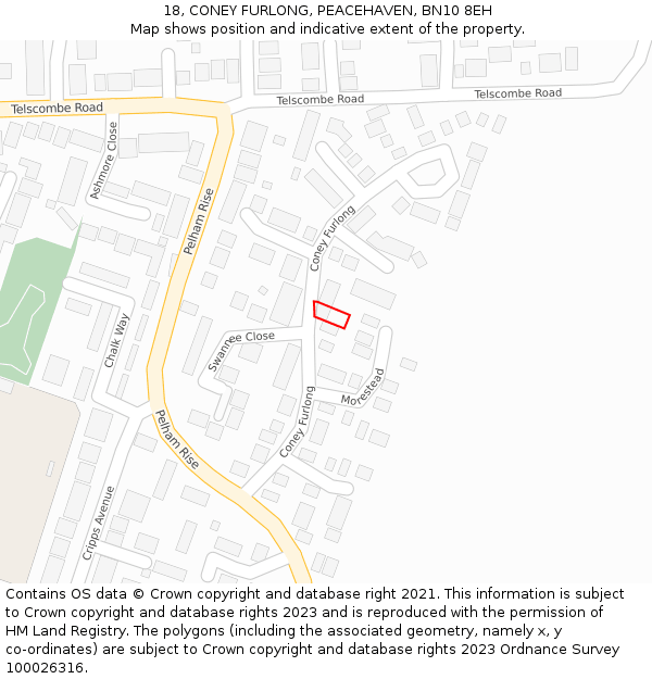 18, CONEY FURLONG, PEACEHAVEN, BN10 8EH: Location map and indicative extent of plot