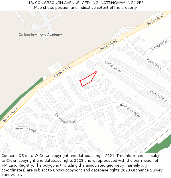 18, CONISBROUGH AVENUE, GEDLING, NOTTINGHAM, NG4 2RE: Location map and indicative extent of plot