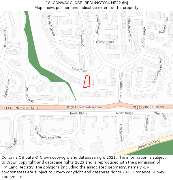 18, CONWAY CLOSE, BEDLINGTON, NE22 6NJ: Location map and indicative extent of plot