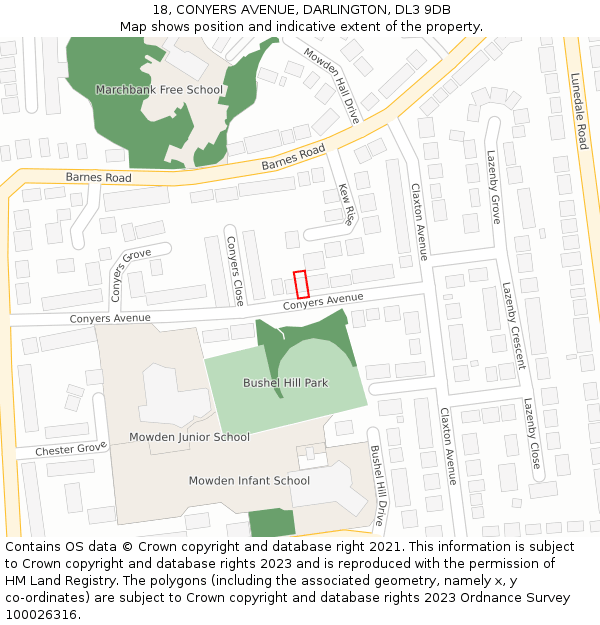 18, CONYERS AVENUE, DARLINGTON, DL3 9DB: Location map and indicative extent of plot