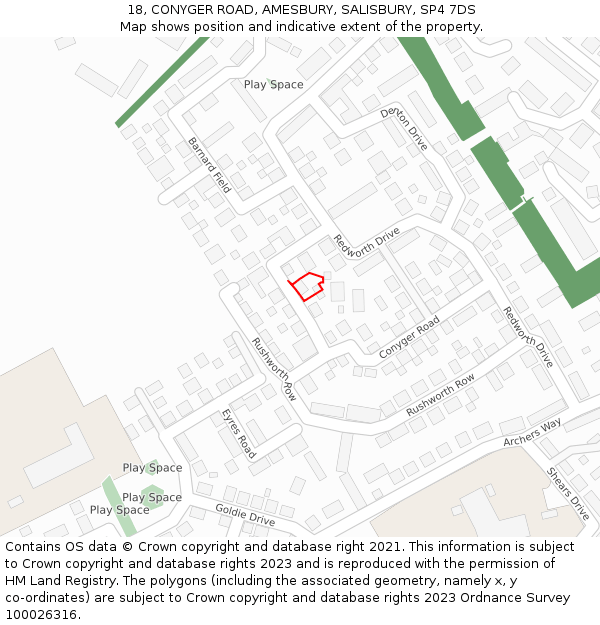 18, CONYGER ROAD, AMESBURY, SALISBURY, SP4 7DS: Location map and indicative extent of plot