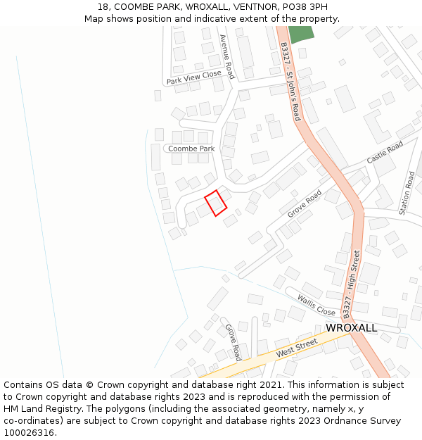 18, COOMBE PARK, WROXALL, VENTNOR, PO38 3PH: Location map and indicative extent of plot