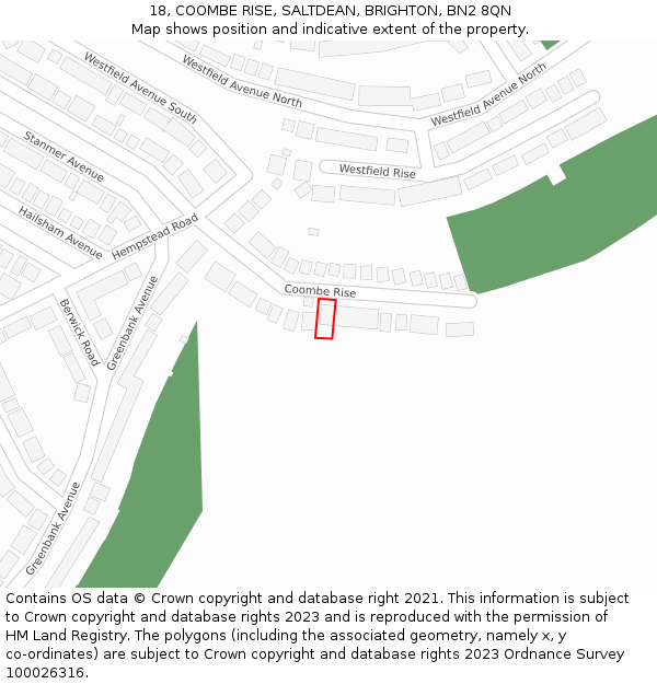 18, COOMBE RISE, SALTDEAN, BRIGHTON, BN2 8QN: Location map and indicative extent of plot