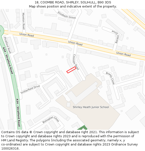 18, COOMBE ROAD, SHIRLEY, SOLIHULL, B90 3DS: Location map and indicative extent of plot