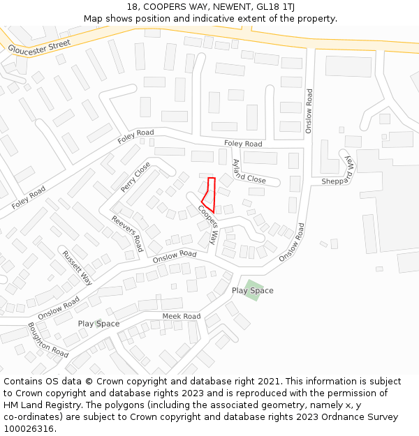 18, COOPERS WAY, NEWENT, GL18 1TJ: Location map and indicative extent of plot