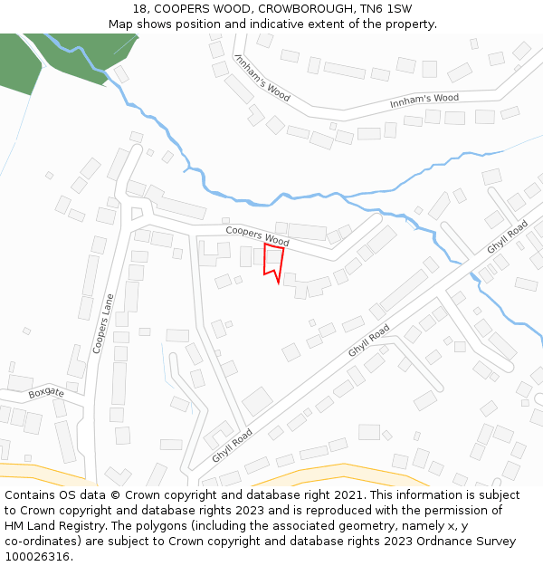 18, COOPERS WOOD, CROWBOROUGH, TN6 1SW: Location map and indicative extent of plot