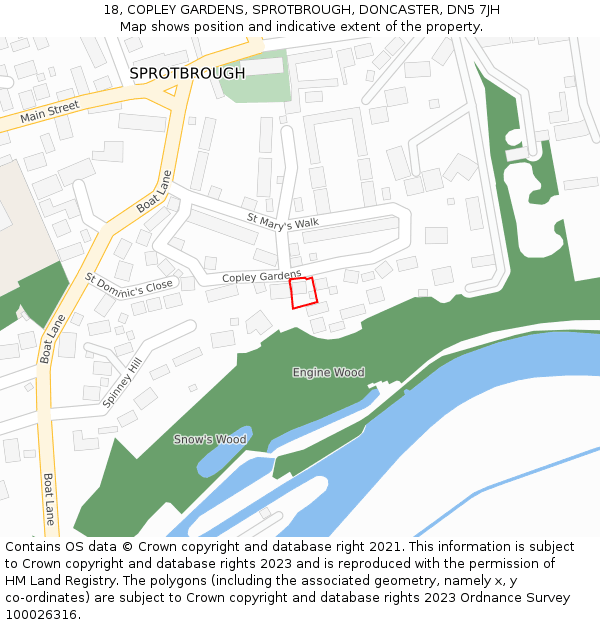 18, COPLEY GARDENS, SPROTBROUGH, DONCASTER, DN5 7JH: Location map and indicative extent of plot