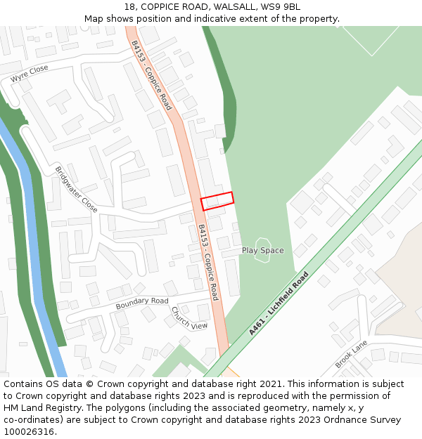 18, COPPICE ROAD, WALSALL, WS9 9BL: Location map and indicative extent of plot