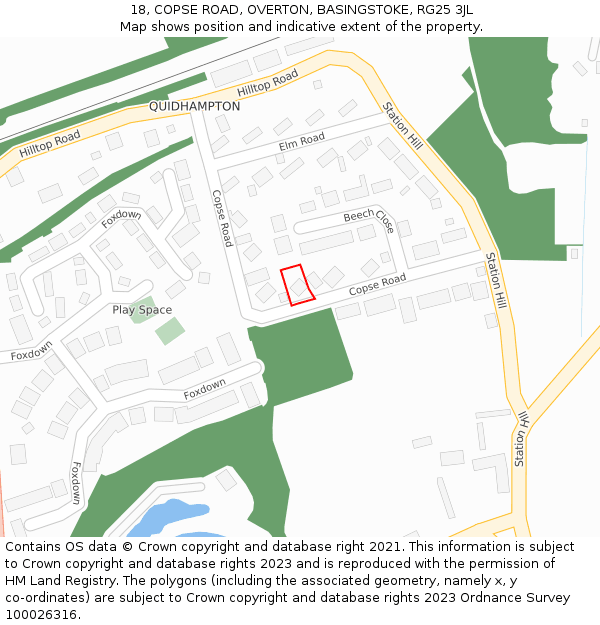 18, COPSE ROAD, OVERTON, BASINGSTOKE, RG25 3JL: Location map and indicative extent of plot