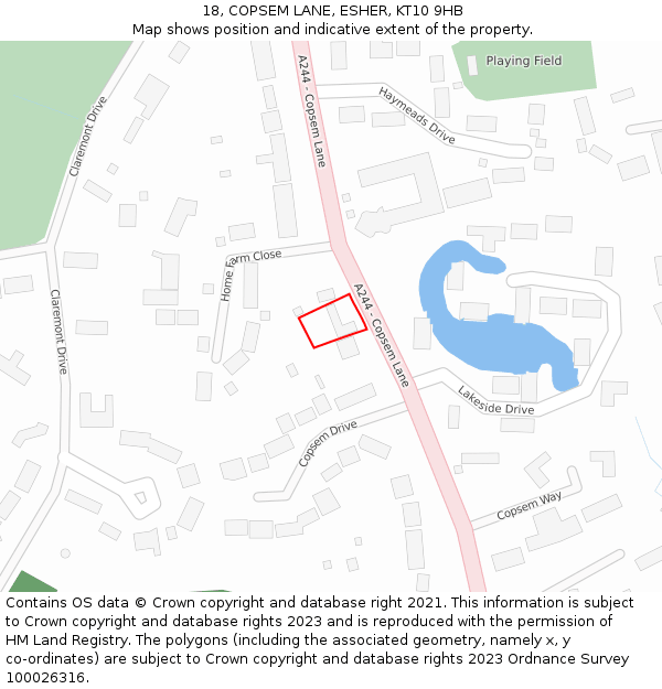 18, COPSEM LANE, ESHER, KT10 9HB: Location map and indicative extent of plot