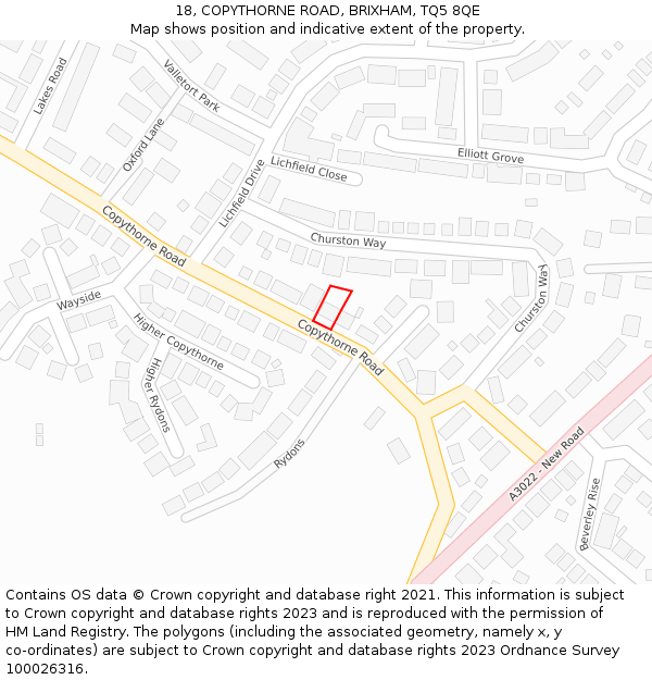 18, COPYTHORNE ROAD, BRIXHAM, TQ5 8QE: Location map and indicative extent of plot