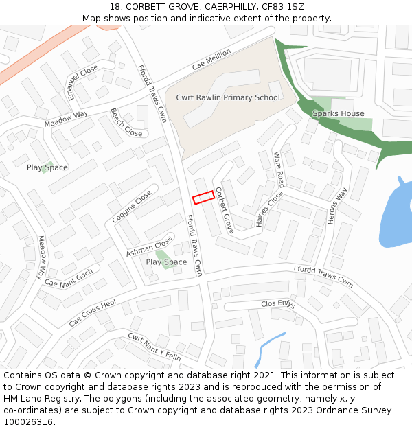 18, CORBETT GROVE, CAERPHILLY, CF83 1SZ: Location map and indicative extent of plot