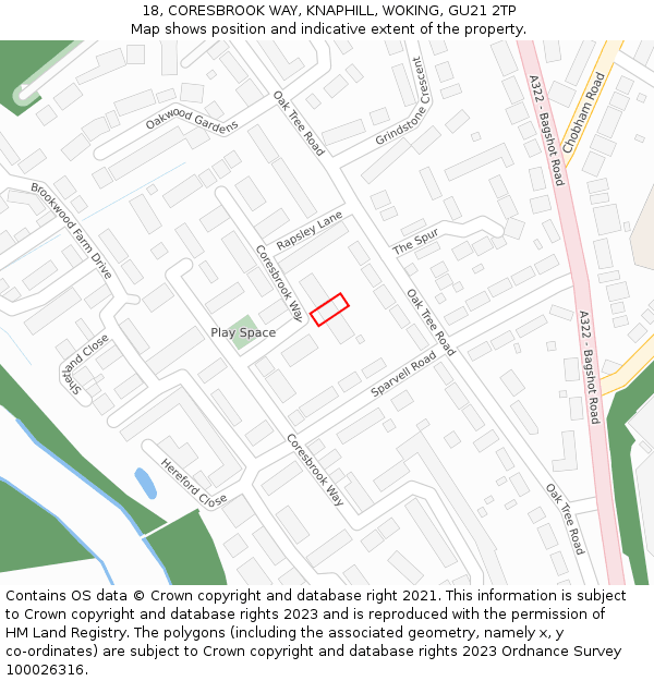 18, CORESBROOK WAY, KNAPHILL, WOKING, GU21 2TP: Location map and indicative extent of plot