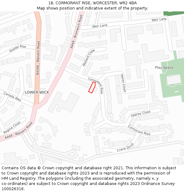 18, CORMORANT RISE, WORCESTER, WR2 4BA: Location map and indicative extent of plot