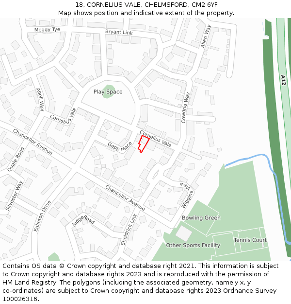 18, CORNELIUS VALE, CHELMSFORD, CM2 6YF: Location map and indicative extent of plot