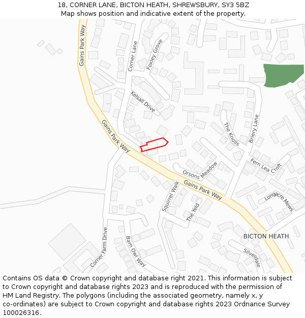 18, CORNER LANE, BICTON HEATH, SHREWSBURY, SY3 5BZ: Location map and indicative extent of plot