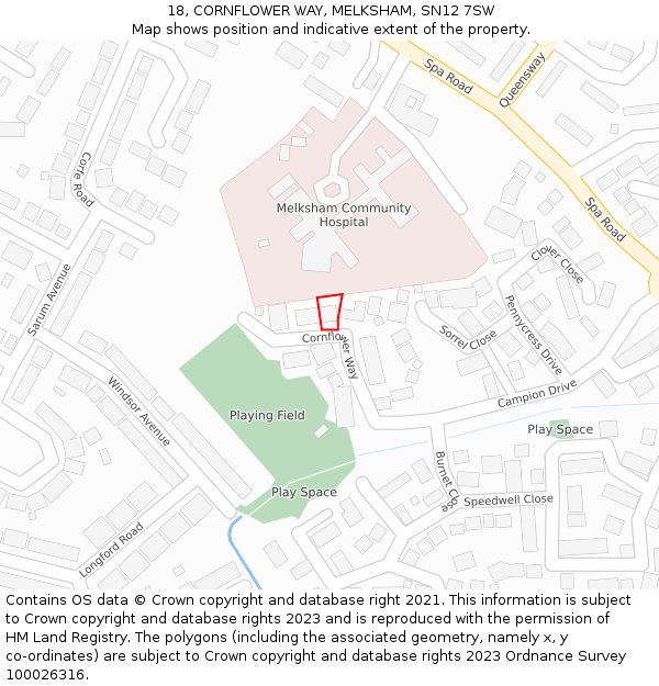 18, CORNFLOWER WAY, MELKSHAM, SN12 7SW: Location map and indicative extent of plot