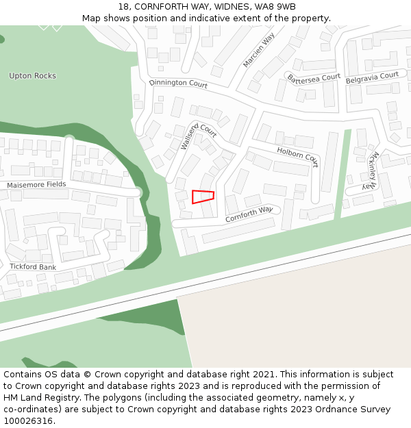 18, CORNFORTH WAY, WIDNES, WA8 9WB: Location map and indicative extent of plot