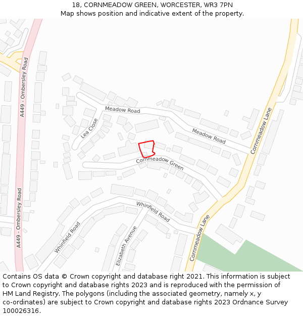 18, CORNMEADOW GREEN, WORCESTER, WR3 7PN: Location map and indicative extent of plot