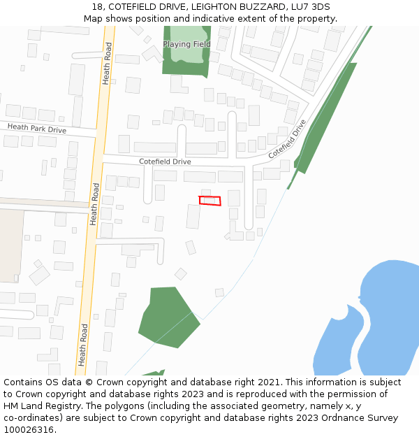 18, COTEFIELD DRIVE, LEIGHTON BUZZARD, LU7 3DS: Location map and indicative extent of plot