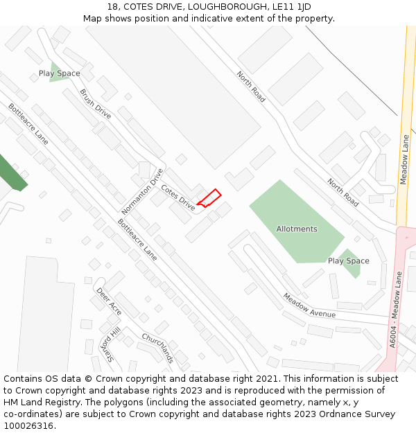 18, COTES DRIVE, LOUGHBOROUGH, LE11 1JD: Location map and indicative extent of plot