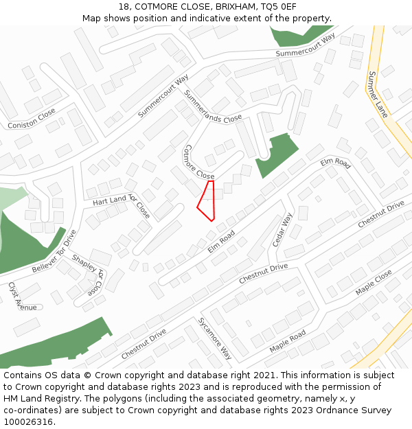 18, COTMORE CLOSE, BRIXHAM, TQ5 0EF: Location map and indicative extent of plot