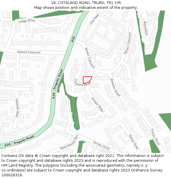 18, COTSLAND ROAD, TRURO, TR1 1YR: Location map and indicative extent of plot