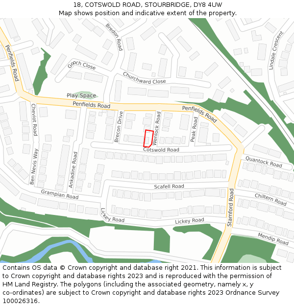 18, COTSWOLD ROAD, STOURBRIDGE, DY8 4UW: Location map and indicative extent of plot