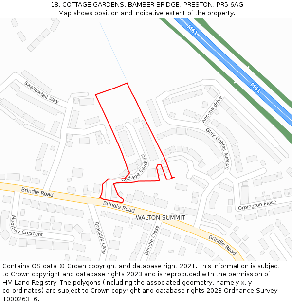 18, COTTAGE GARDENS, BAMBER BRIDGE, PRESTON, PR5 6AG: Location map and indicative extent of plot