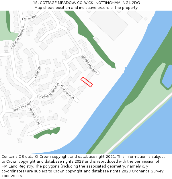 18, COTTAGE MEADOW, COLWICK, NOTTINGHAM, NG4 2DG: Location map and indicative extent of plot