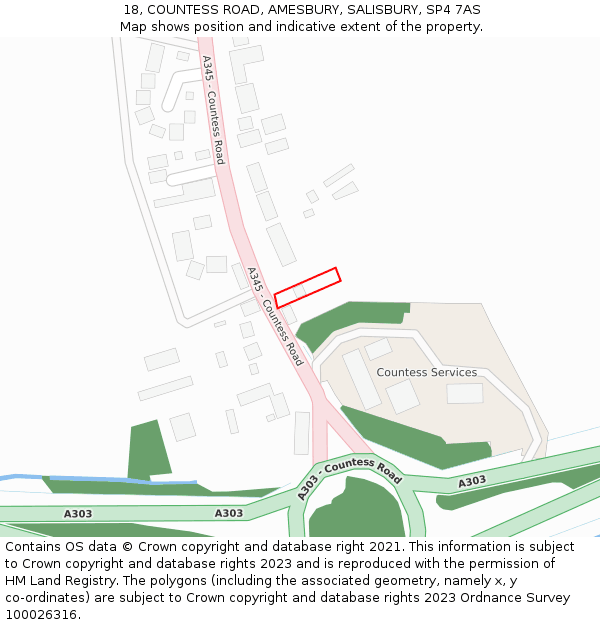 18, COUNTESS ROAD, AMESBURY, SALISBURY, SP4 7AS: Location map and indicative extent of plot