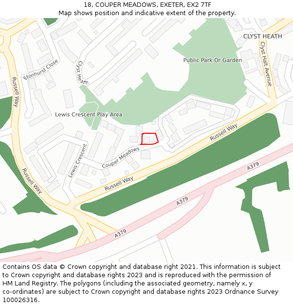 18, COUPER MEADOWS, EXETER, EX2 7TF: Location map and indicative extent of plot