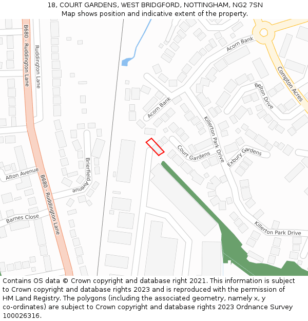 18, COURT GARDENS, WEST BRIDGFORD, NOTTINGHAM, NG2 7SN: Location map and indicative extent of plot