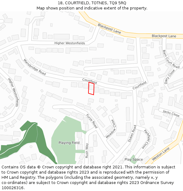 18, COURTFIELD, TOTNES, TQ9 5RQ: Location map and indicative extent of plot