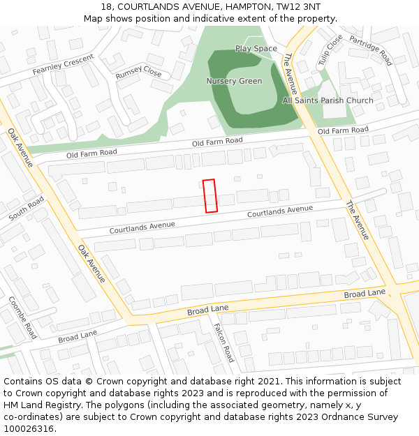 18, COURTLANDS AVENUE, HAMPTON, TW12 3NT: Location map and indicative extent of plot