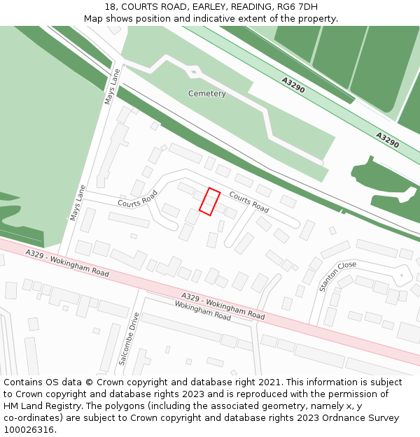 18, COURTS ROAD, EARLEY, READING, RG6 7DH: Location map and indicative extent of plot