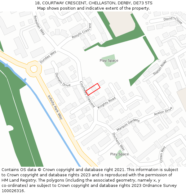 18, COURTWAY CRESCENT, CHELLASTON, DERBY, DE73 5TS: Location map and indicative extent of plot