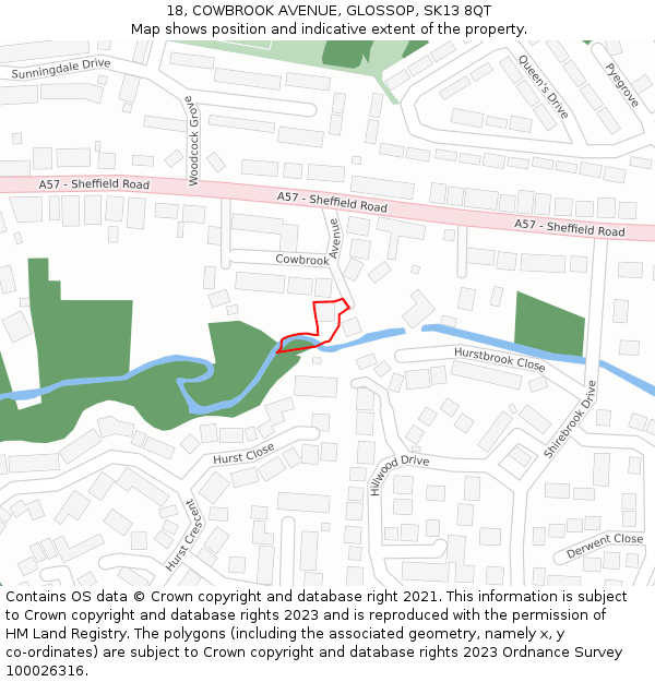 18, COWBROOK AVENUE, GLOSSOP, SK13 8QT: Location map and indicative extent of plot