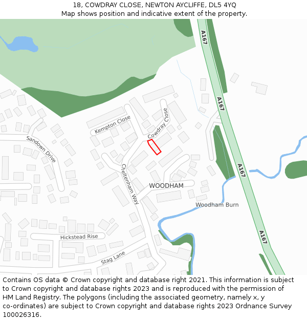 18, COWDRAY CLOSE, NEWTON AYCLIFFE, DL5 4YQ: Location map and indicative extent of plot