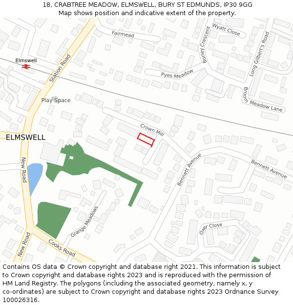 18, CRABTREE MEADOW, ELMSWELL, BURY ST EDMUNDS, IP30 9GG: Location map and indicative extent of plot