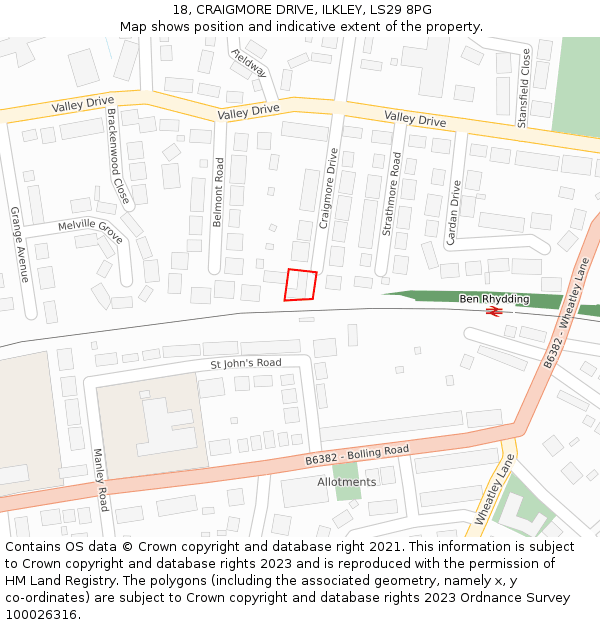 18, CRAIGMORE DRIVE, ILKLEY, LS29 8PG: Location map and indicative extent of plot