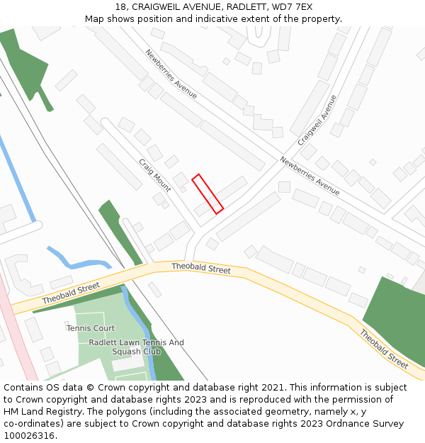 18, CRAIGWEIL AVENUE, RADLETT, WD7 7EX: Location map and indicative extent of plot