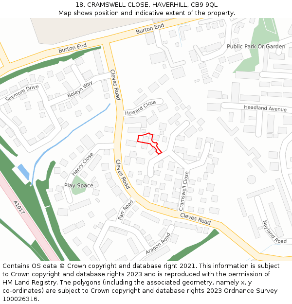 18, CRAMSWELL CLOSE, HAVERHILL, CB9 9QL: Location map and indicative extent of plot