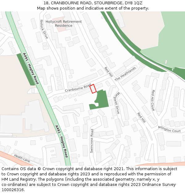 18, CRANBOURNE ROAD, STOURBRIDGE, DY8 1QZ: Location map and indicative extent of plot