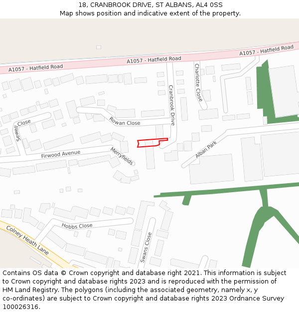 18, CRANBROOK DRIVE, ST ALBANS, AL4 0SS: Location map and indicative extent of plot