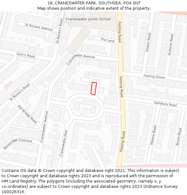 18, CRANESWATER PARK, SOUTHSEA, PO4 0NT: Location map and indicative extent of plot