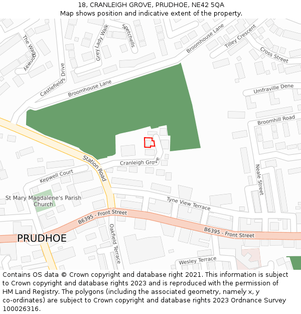 18, CRANLEIGH GROVE, PRUDHOE, NE42 5QA: Location map and indicative extent of plot