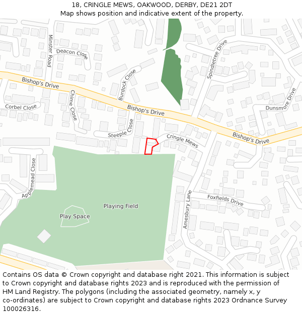 18, CRINGLE MEWS, OAKWOOD, DERBY, DE21 2DT: Location map and indicative extent of plot