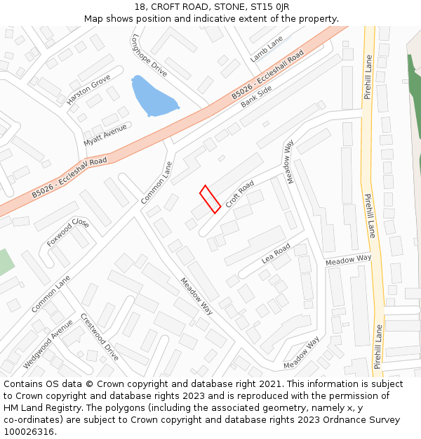 18, CROFT ROAD, STONE, ST15 0JR: Location map and indicative extent of plot